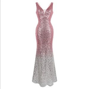 Women's V Neck Glitter Sequin Evening Dress